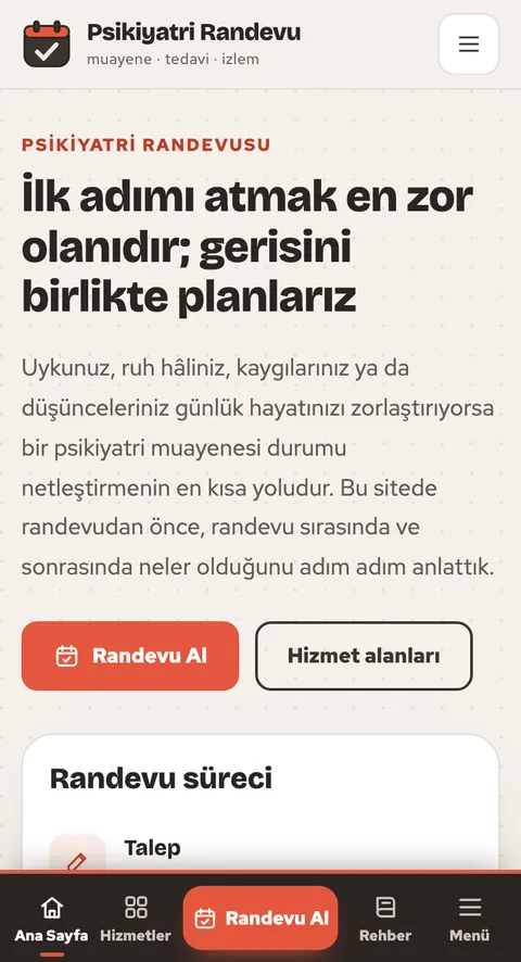 Psikiyatri Randevusu mobil görünümü