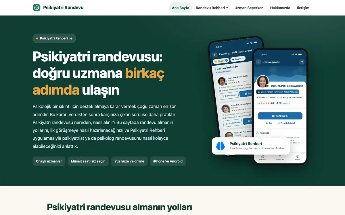 Psikiyatri Randevu masaüstü görünümü