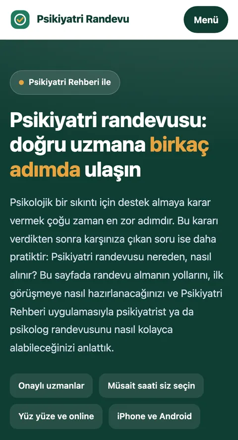 Psikiyatri Randevu mobil görünümü