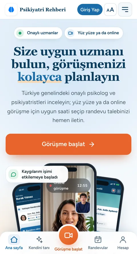 Psikiyatri Rehberi mobil web görünümü