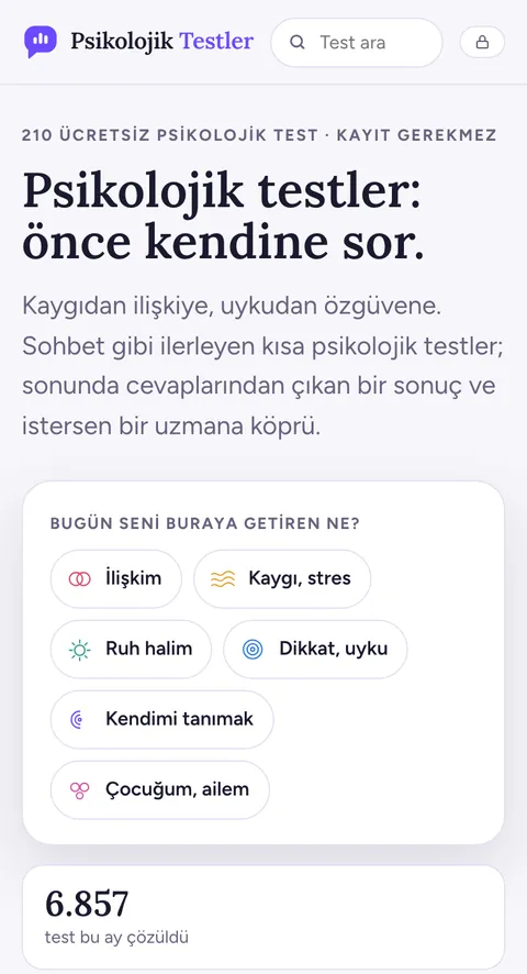 Psikolojik Testler Platformu mobil görünümü